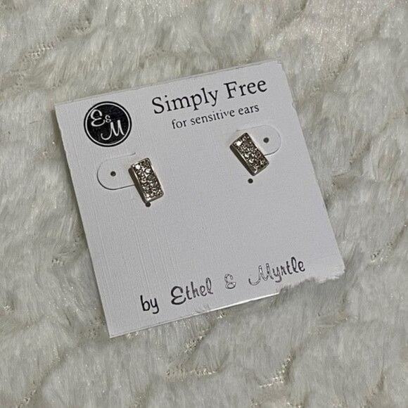Ethel & Myrtle Simply Free Gold Tone Rhinestone Bar Stud Pierced Earrings - Picture 3 of 8